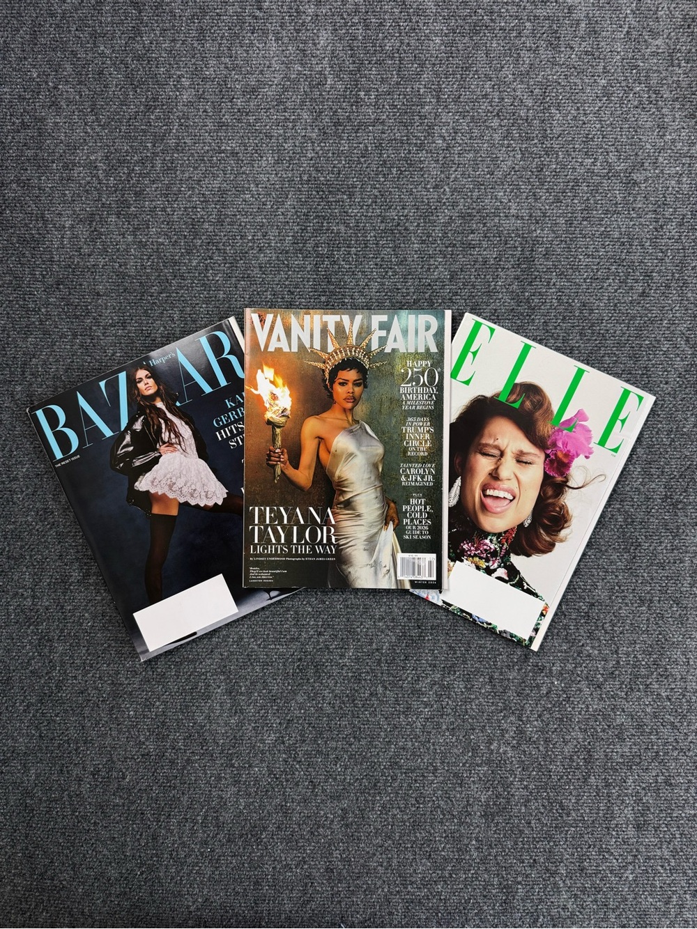 Lot Of 3 Fashion Magazines: Vanity Fair, Elle, Harpers Bazaar US Winter 2026